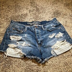 American Eagle Outfitters Blue Distressed Jean Shorts